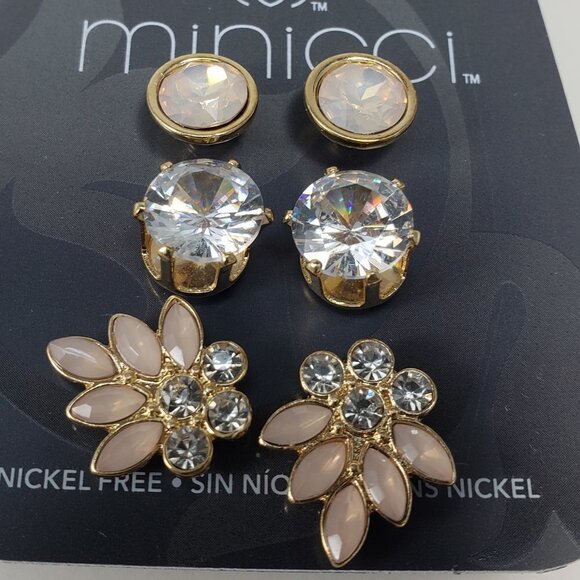 Gold tone Minicci Stud & Teardrop Sparkling Crystal Earrings - Set of 3 - Women - Picture 3 of 5